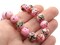 40 10mm Pink with Red and Green Splatter Paint Smooth Round Glass Beads